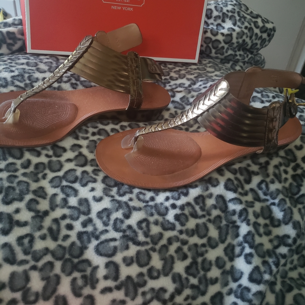 Bronze strappy wedge sandals